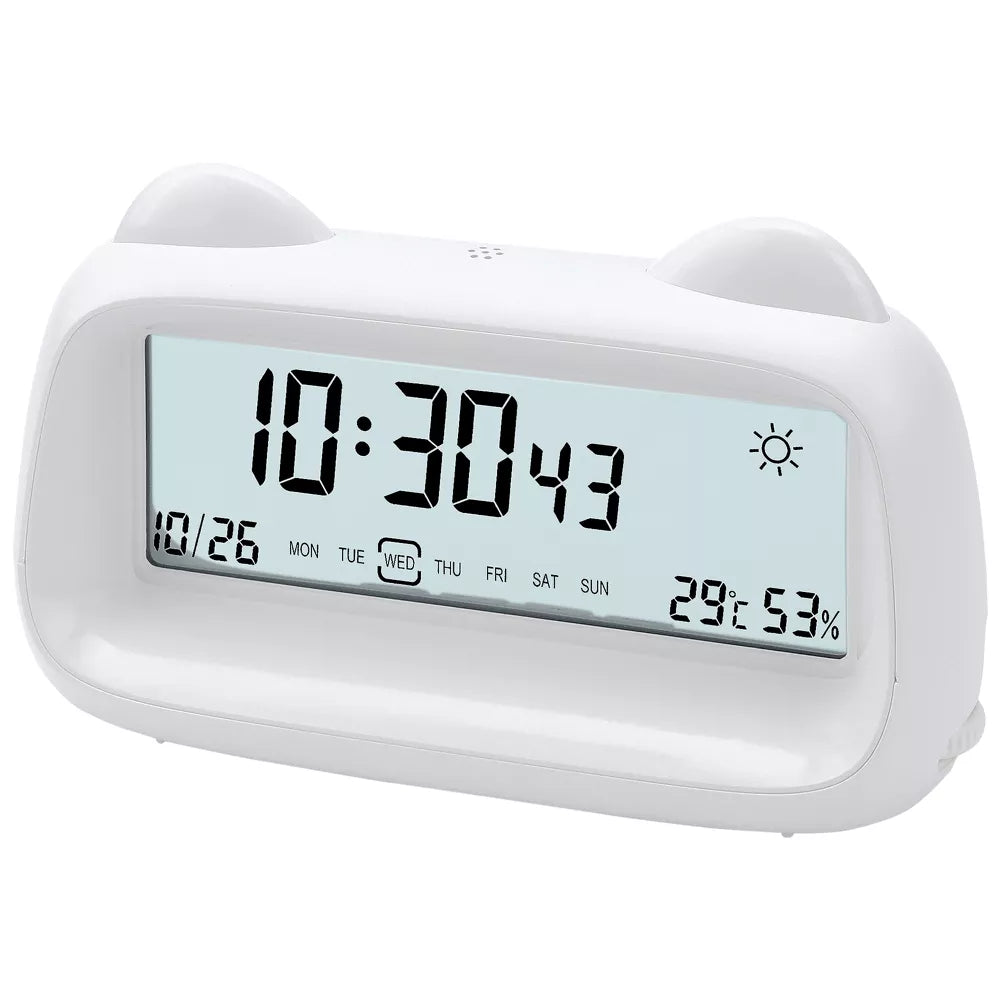 Cartoon Cat Ear LCD Digital Alarm Clock with Temperature Humidity Display